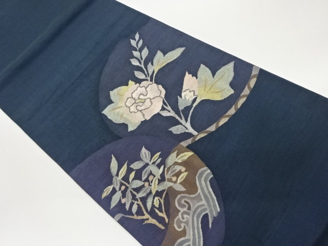 枝葉・実に波・花模様織出し袋帯